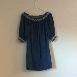 Trina Turk Blue Denim Look Off Shoulder Dress